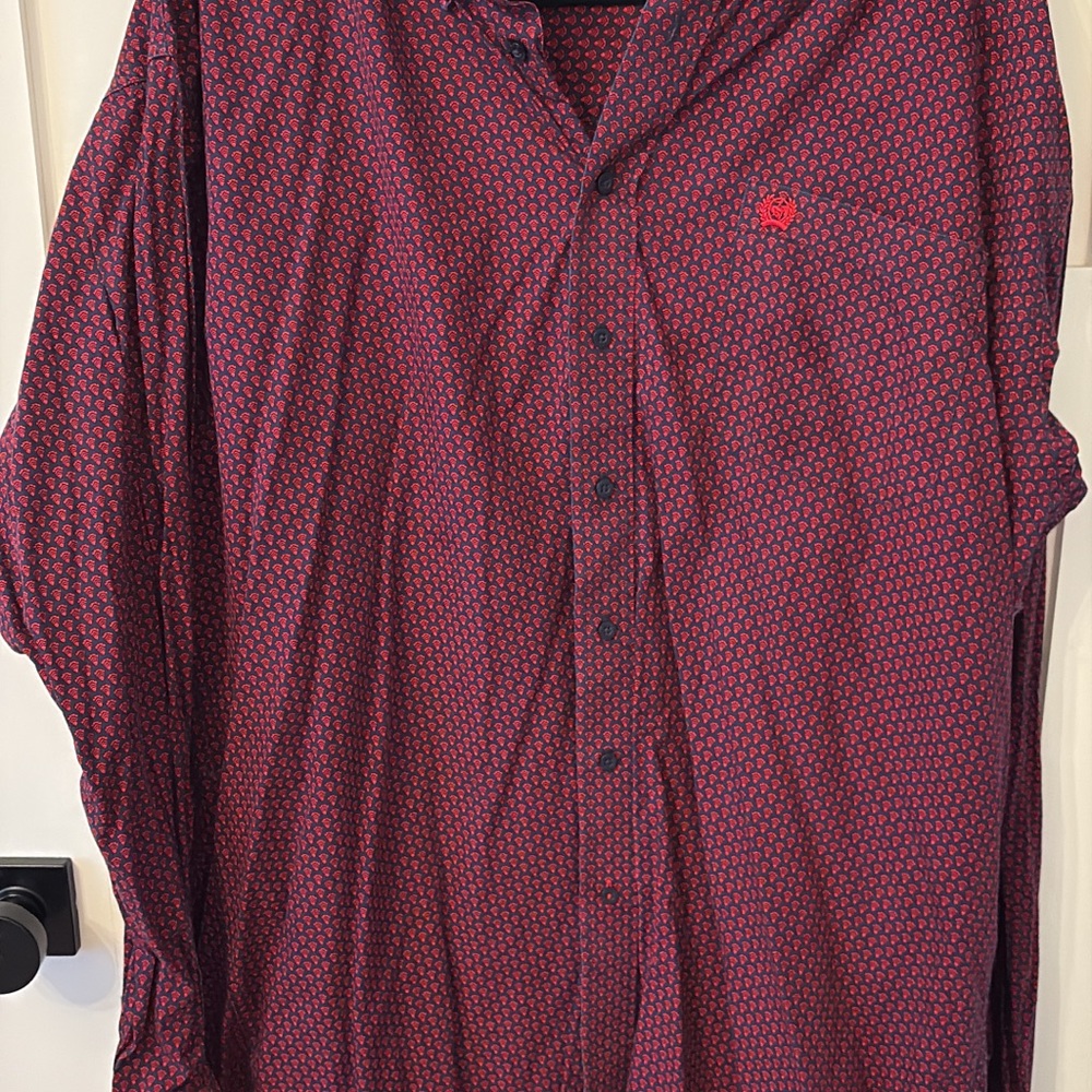 Cinch Men's Burgundy Patterned Button Down Shirt